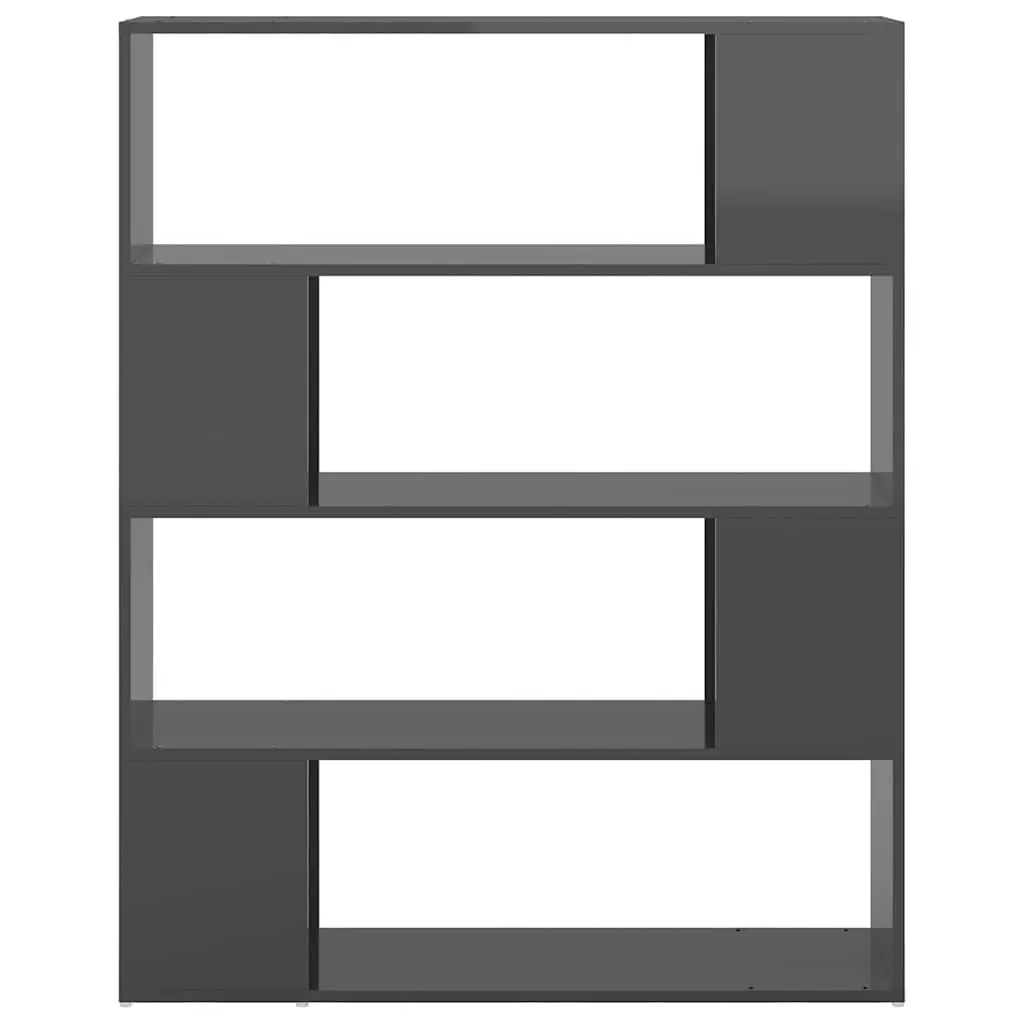 Grey Book Storage Divider 4 Compartment Shelf Unit for Organising Home and Office 100W x 24D x 124H cm