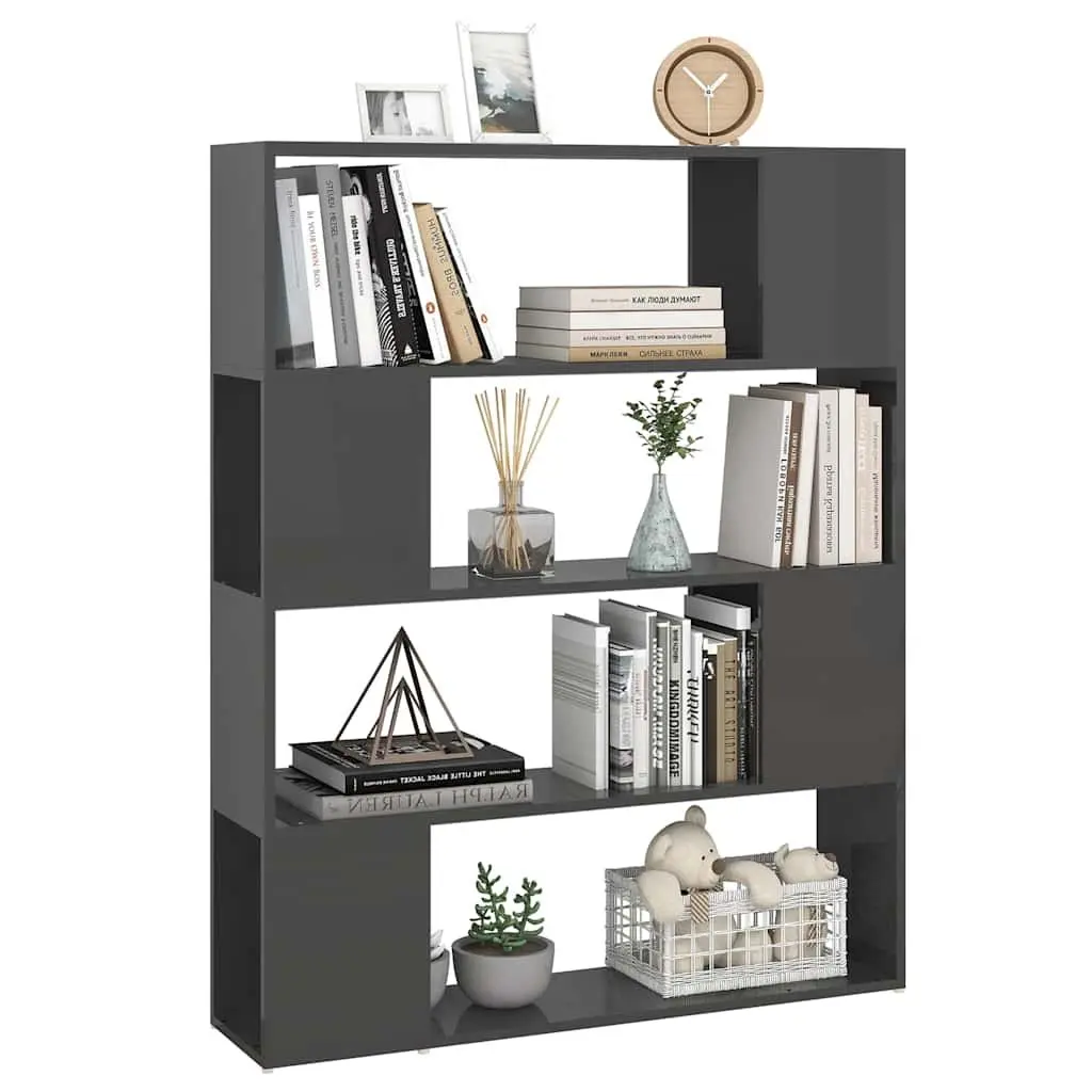 Grey Book Storage Divider 4 Compartment Shelf Unit for Organising Home and Office 100W x 24D x 124H cm