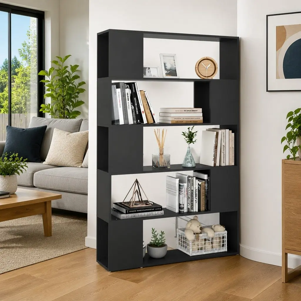 Book Cabinet Room Divider Shelving Unit Engineered Wood 100x24x155cm Grey