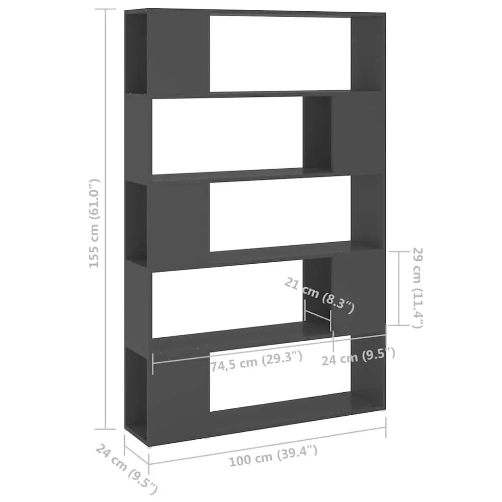 Book Cabinet Room Divider Shelving Unit Engineered Wood 100x24x155cm Grey