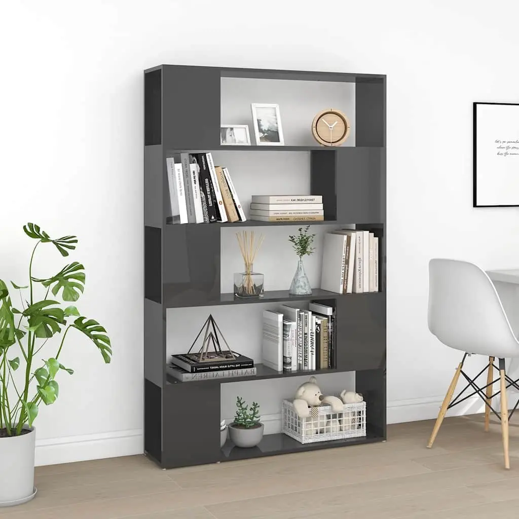 Book Cabinet Room Divider Engineered Wood 5 Compartments Grey Shelving Unit Storage Organiser