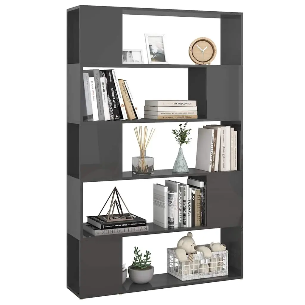 Book Cabinet Room Divider Engineered Wood 5 Compartments Grey Shelving Unit Storage Organiser
