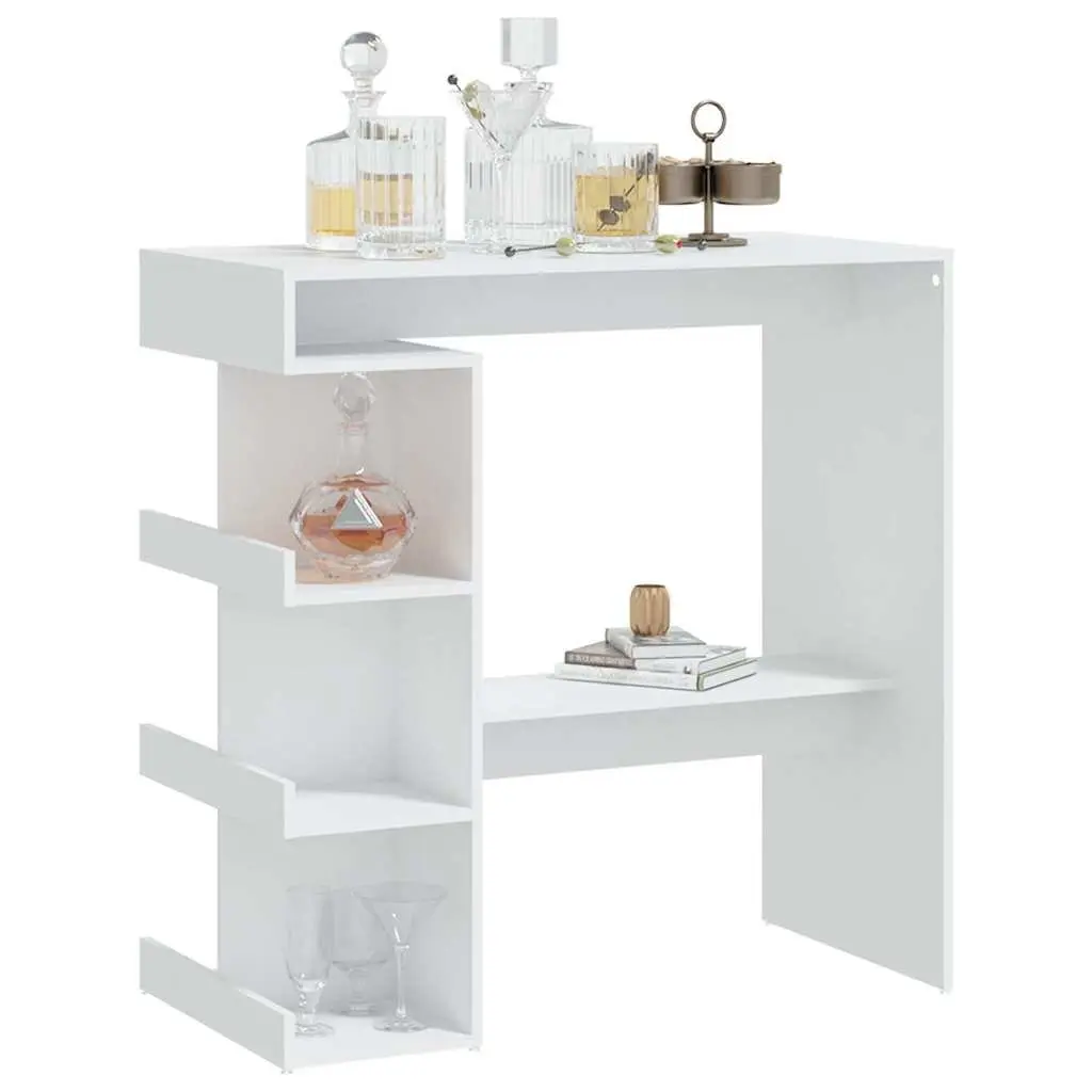 Bar Table with Storage Racks White Kitchen Dining Bistro Pub Space-Saving