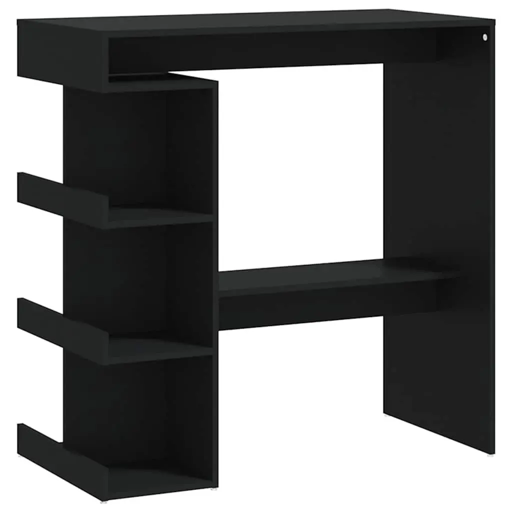 High Top Counter Bar Table Black Engineered Wood Compact Kitchen Dining Bistro with Storage Racks 100L x 50W x 1015H cm