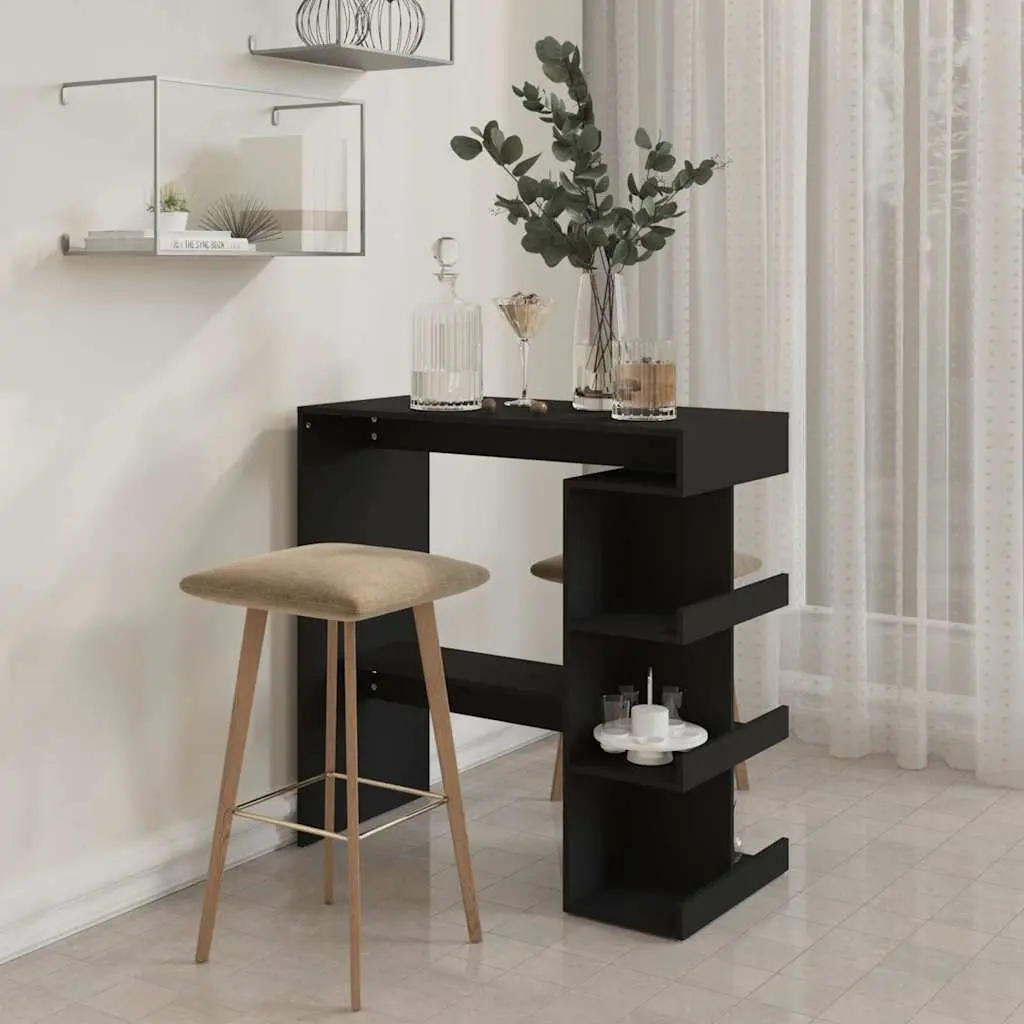 High Top Counter Bar Table Black Engineered Wood Compact Kitchen Dining Bistro with Storage Racks 100L x 50W x 1015H cm