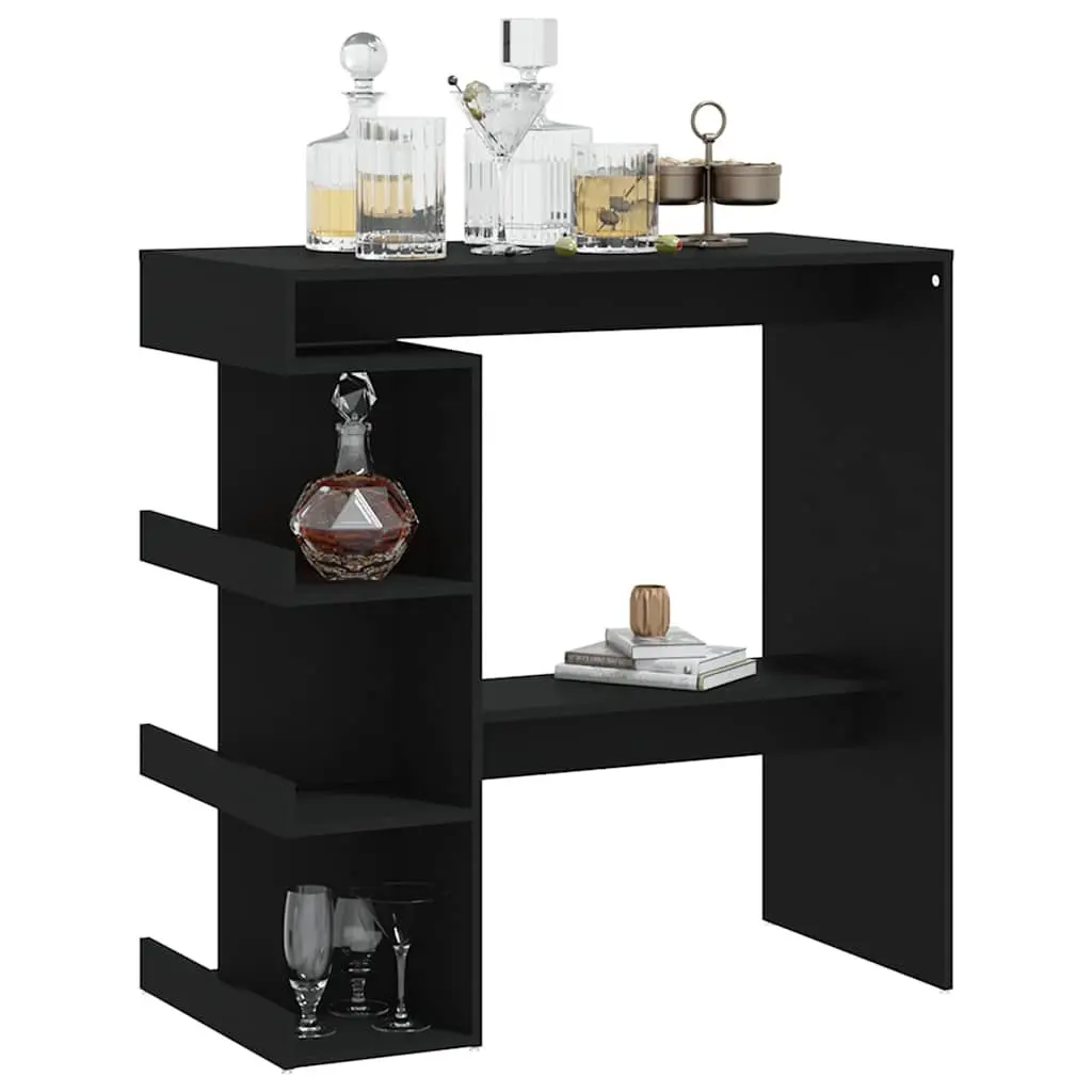 High Top Counter Bar Table Black Engineered Wood Compact Kitchen Dining Bistro with Storage Racks 100L x 50W x 1015H cm