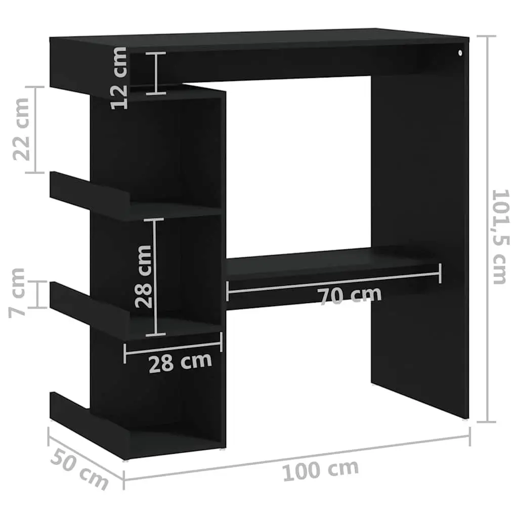 High Top Counter Bar Table Black Engineered Wood Compact Kitchen Dining Bistro with Storage Racks 100L x 50W x 1015H cm