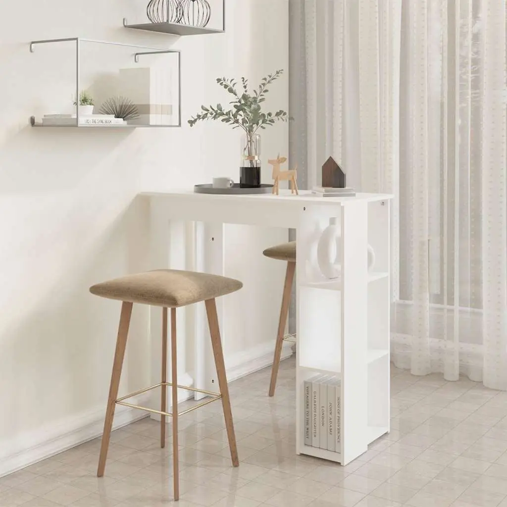 Bar Table with Storage Shelves White Modern Kitchen Dining Bistro Furniture