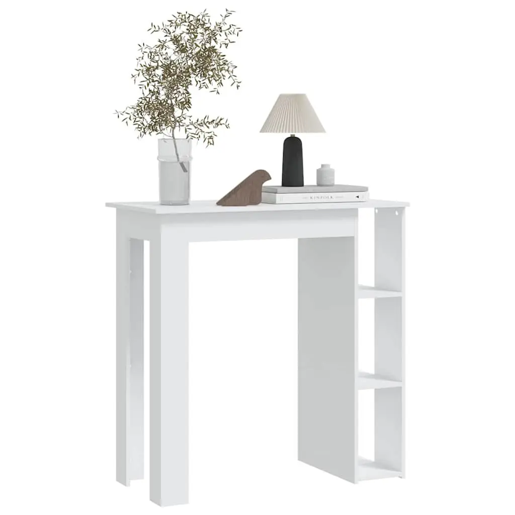Bar Table with Storage Shelves White Modern Kitchen Dining Bistro Furniture