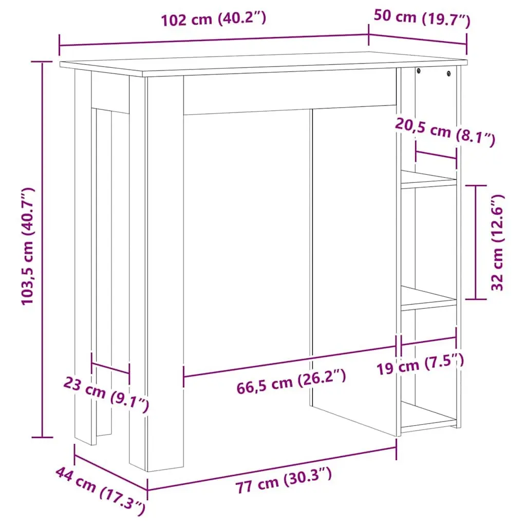 Bar Table with Storage Shelves White Modern Kitchen Dining Bistro Furniture