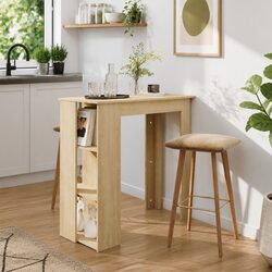 Bar Table with Storage Shelves Kitchen Dining Room Bistro Brown Compact Space