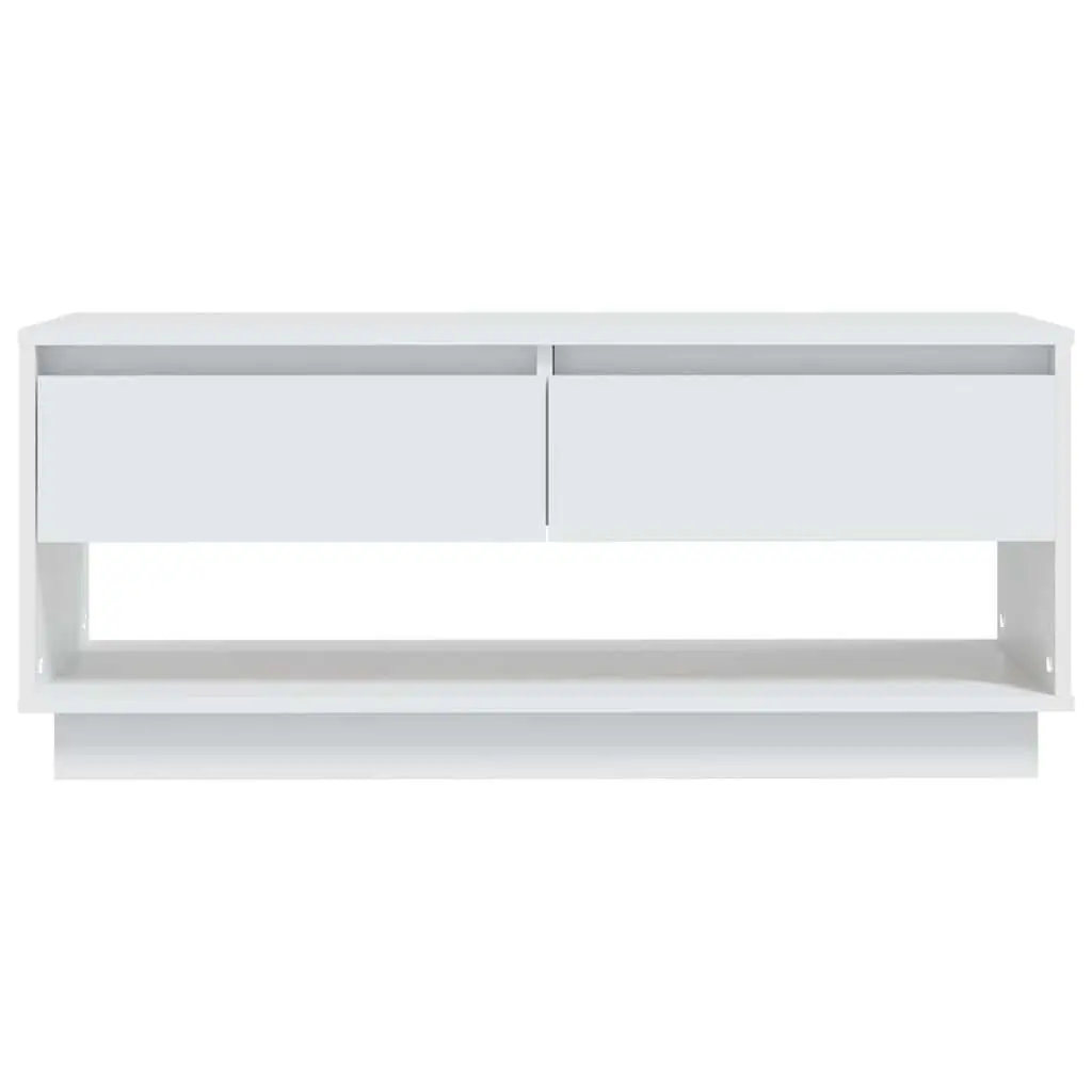 TV Cabinet Engineered Wood 102 x 41 x 44 cm White 2 Drawers Open Compartment Lowboard