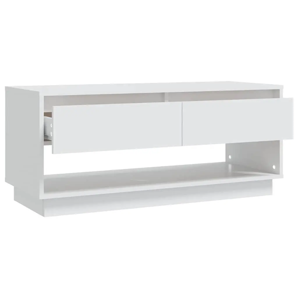 TV Cabinet Engineered Wood 102 x 41 x 44 cm White 2 Drawers Open Compartment Lowboard