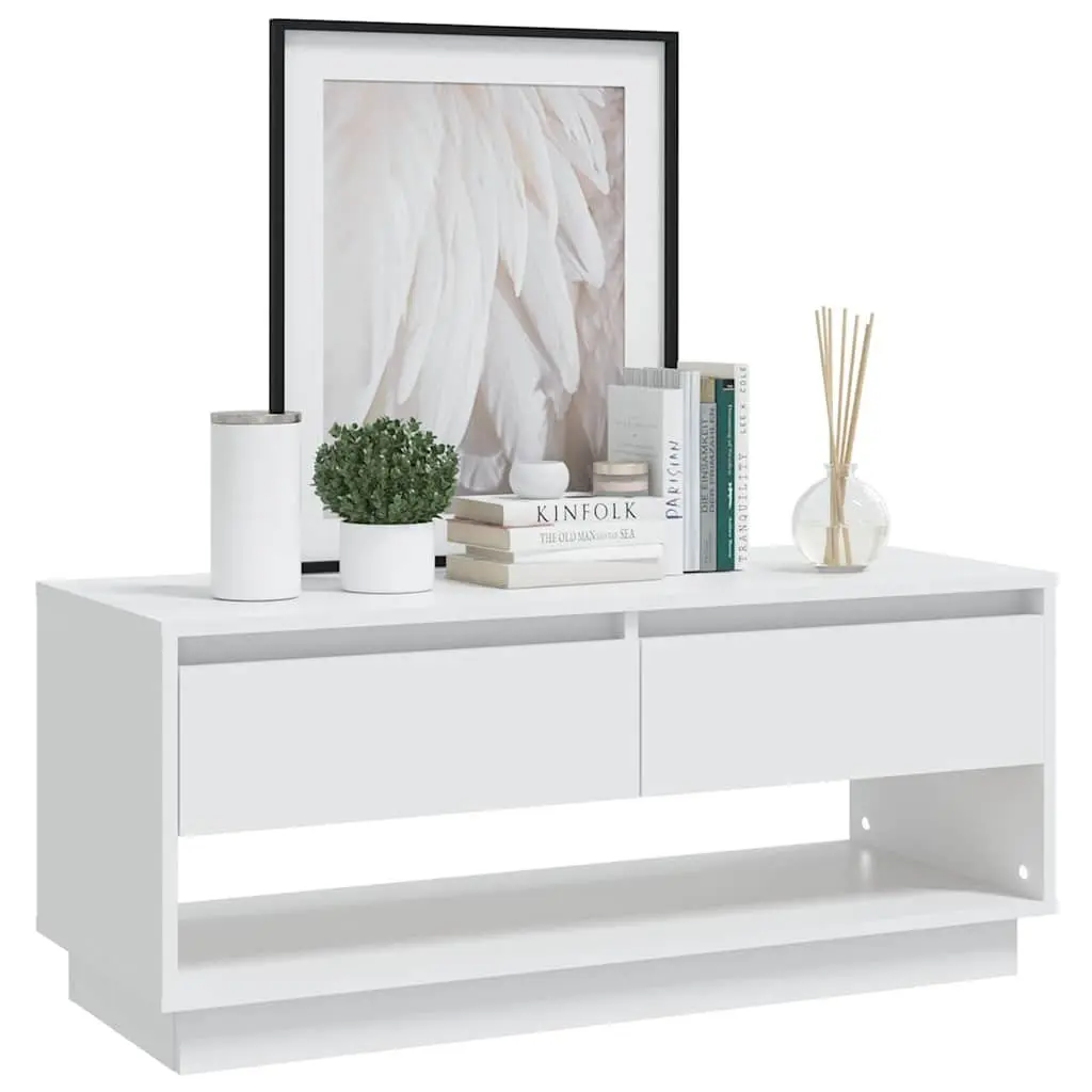 TV Cabinet Engineered Wood 102 x 41 x 44 cm White 2 Drawers Open Compartment Lowboard