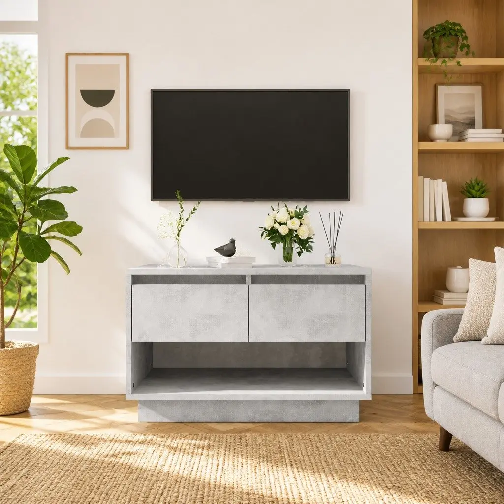 TV Cabinet Engineered Wood Concrete Grey 70 x 41 x 44 cm 2 Drawers Open Compartment