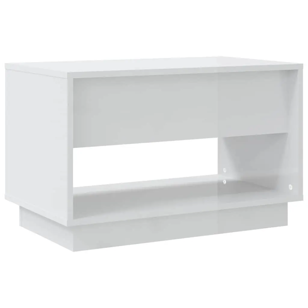 White Engineered Wood TV Stand 70x41x44cm High Gloss Storage Unit with 2 Drawers and 1 Open Compartment