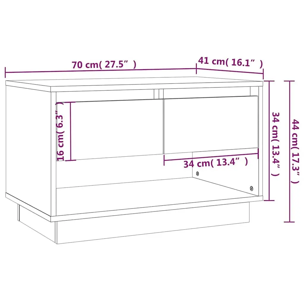 White Engineered Wood TV Stand 70x41x44cm High Gloss Storage Unit with 2 Drawers and 1 Open Compartment