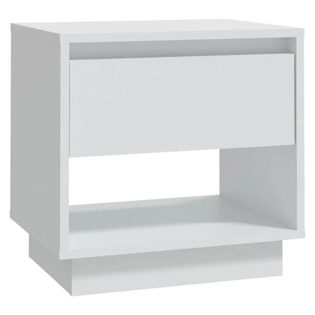 Bedside Cabinet Engineered Wood White 45 x 34 x 44 cm Nightstand Storage Drawer Open Compartment