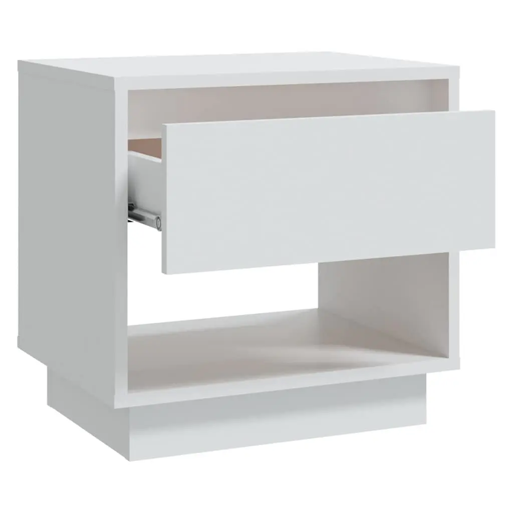 Bedside Cabinet Engineered Wood White 45 x 34 x 44 cm Nightstand Storage Drawer Open Compartment