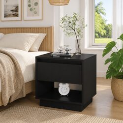 Bedside Cabinet Black Nightstand Drawer Storage Open Compartment Bedroom