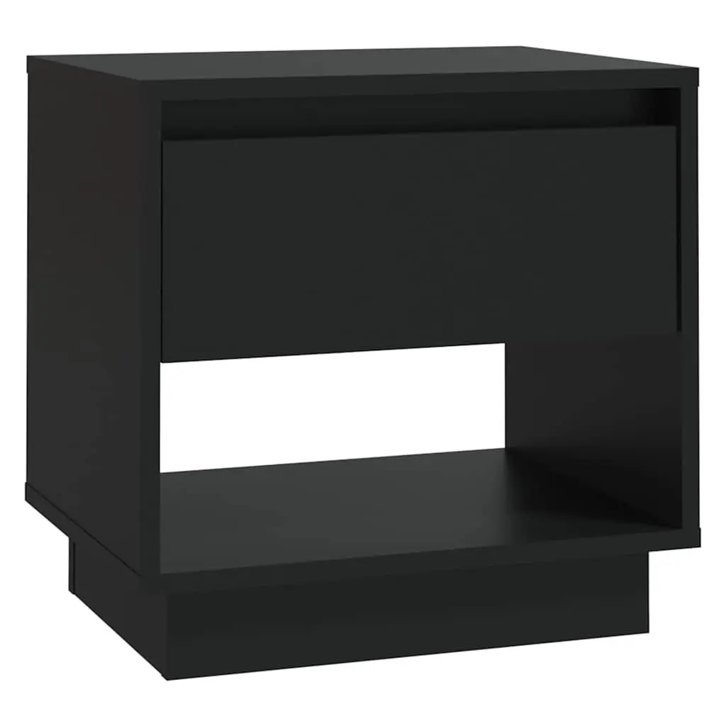 Bedside Cabinet Engineered Wood Black Compact Nightstand with Drawer and Open Compartment