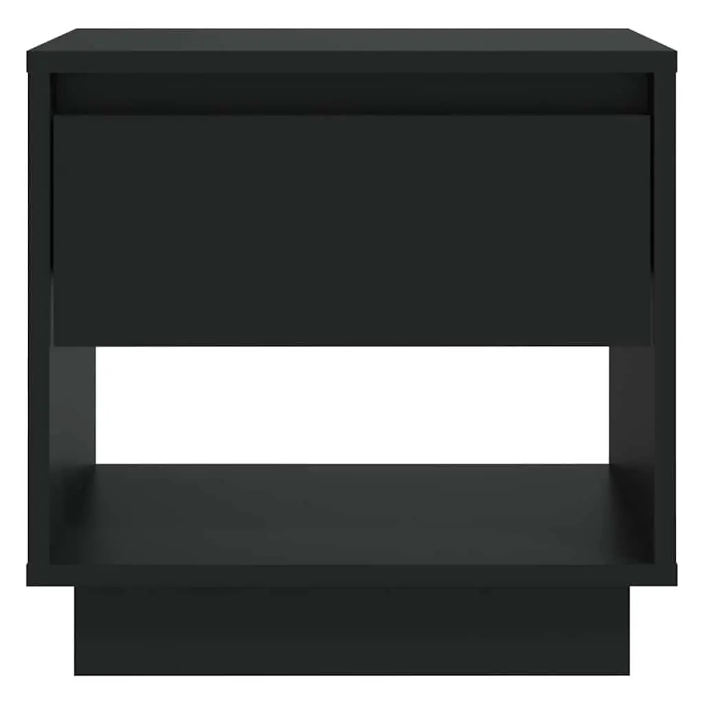 Bedside Cabinet Engineered Wood Black Compact Nightstand with Drawer and Open Compartment
