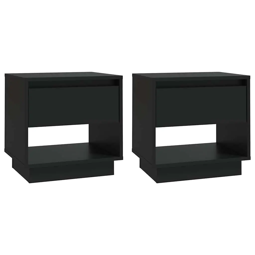 Black Nightstand Set of 2 Engineered Wood Bedside Cabinets Drawer Open Compartment 45x34x44cm