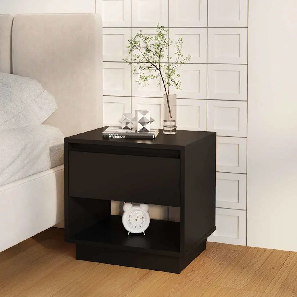 Black Nightstand Set of 2 Engineered Wood Bedside Cabinets Drawer Open Compartment 45x34x44cm