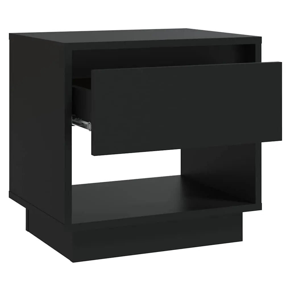 Black Nightstand Set of 2 Engineered Wood Bedside Cabinets Drawer Open Compartment 45x34x44cm