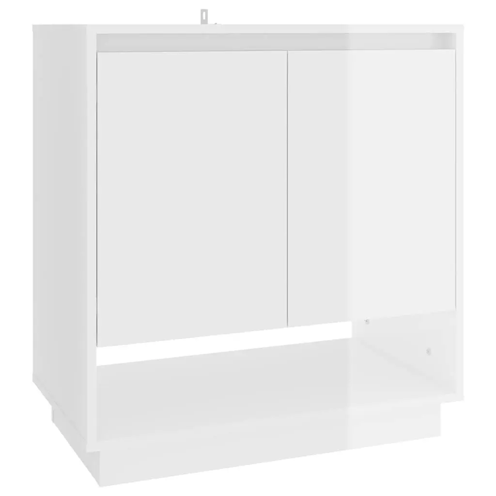Sideboard Storage Cabinet Minimalist High Gloss White Engineered Wood 70x41x75cm with Doors and Compartments for Home Furniture
