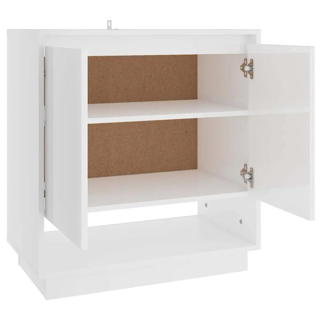 Sideboard Storage Cabinet Minimalist High Gloss White Engineered Wood 70x41x75cm with Doors and Compartments for Home Furniture