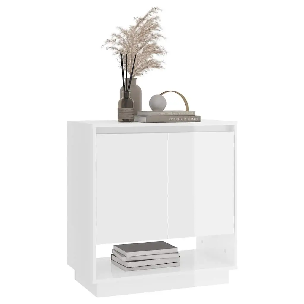Sideboard Storage Cabinet Minimalist High Gloss White Engineered Wood 70x41x75cm with Doors and Compartments for Home Furniture