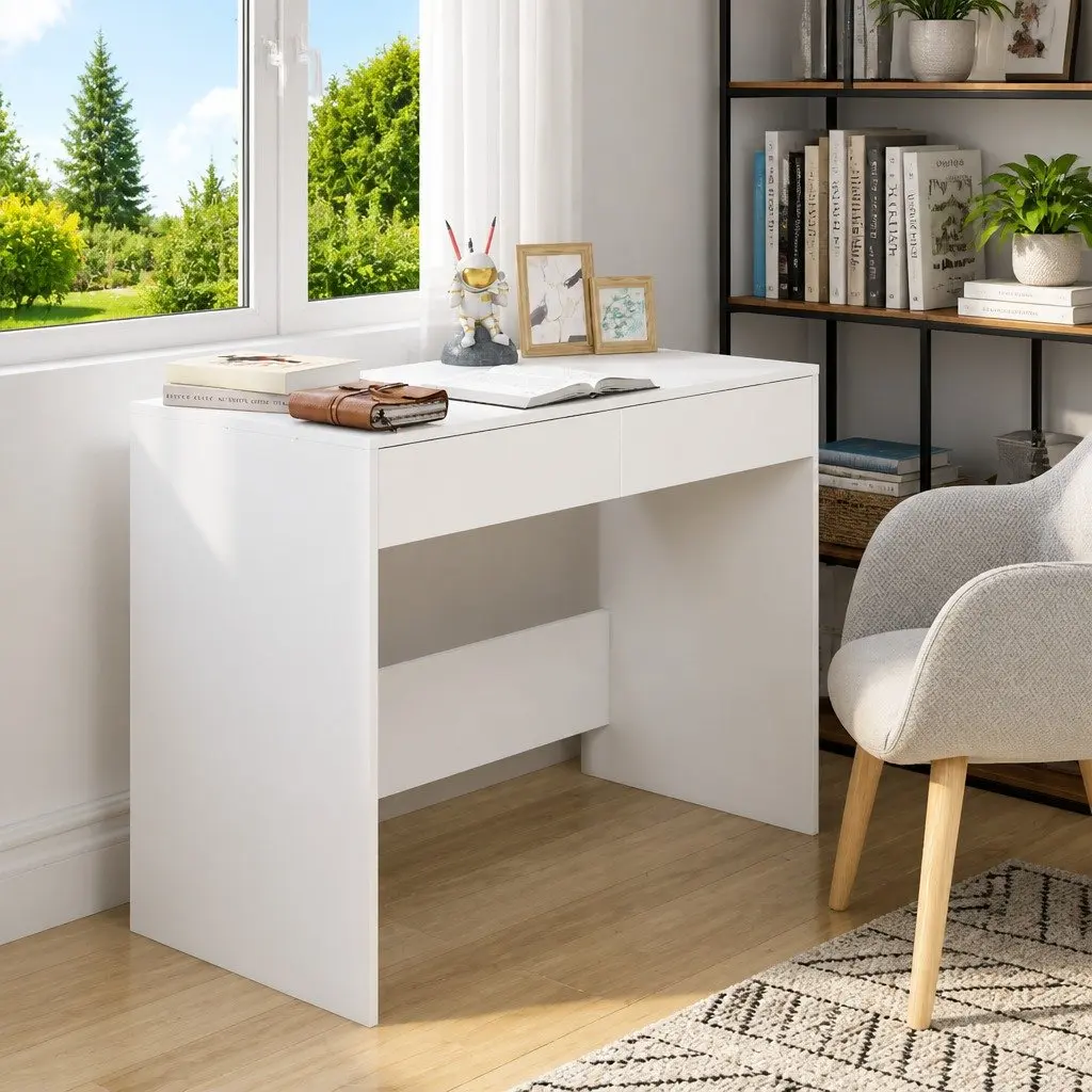 White Office Desk with 2 Drawers for Home and Office
