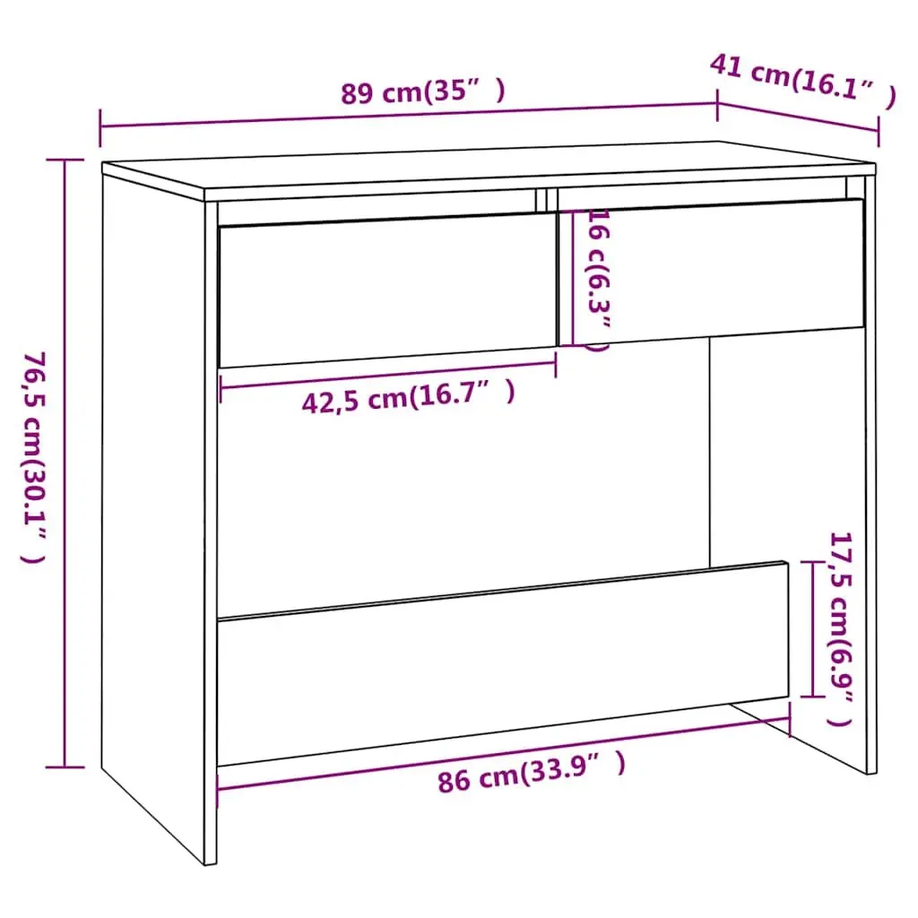 Console Table Engineered Wood Black 89 x 41 x 76.5 cm with Storage Drawers