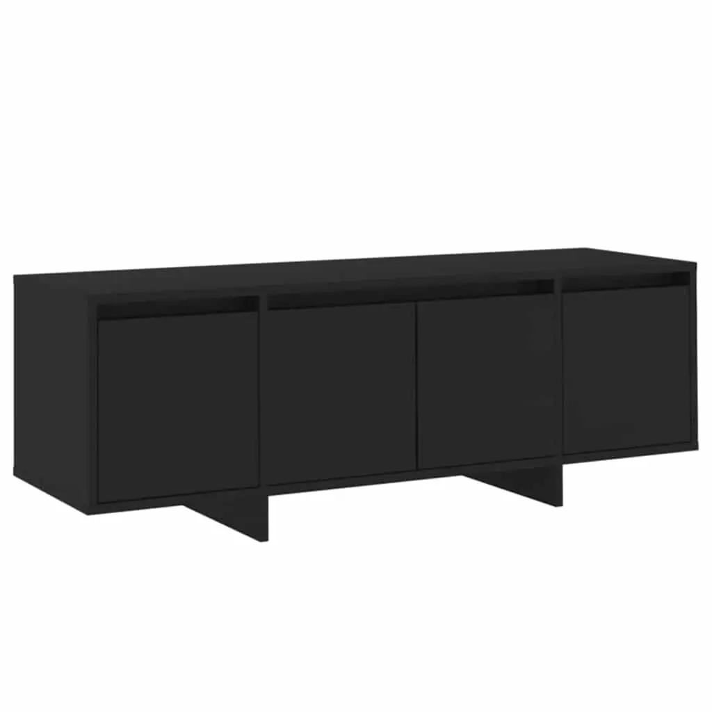 Black Lowboard TV Cabinet Engineered Wood 4 Door Storage Unit Living Room 120x30x40.5cm