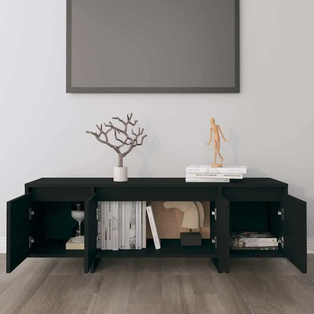 Black Lowboard TV Cabinet Engineered Wood 4 Door Storage Unit Living Room 120x30x40.5cm
