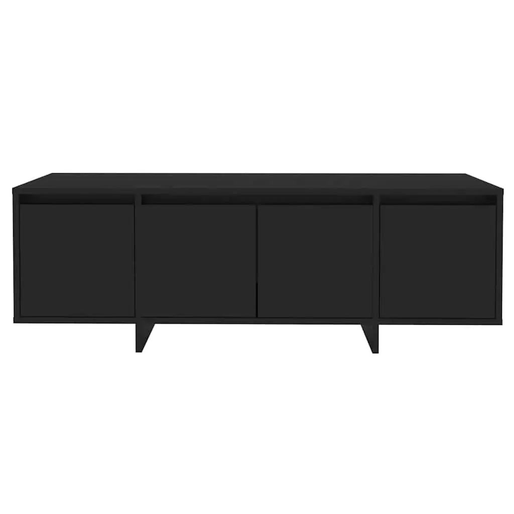 Black Lowboard TV Cabinet Engineered Wood 4 Door Storage Unit Living Room 120x30x40.5cm