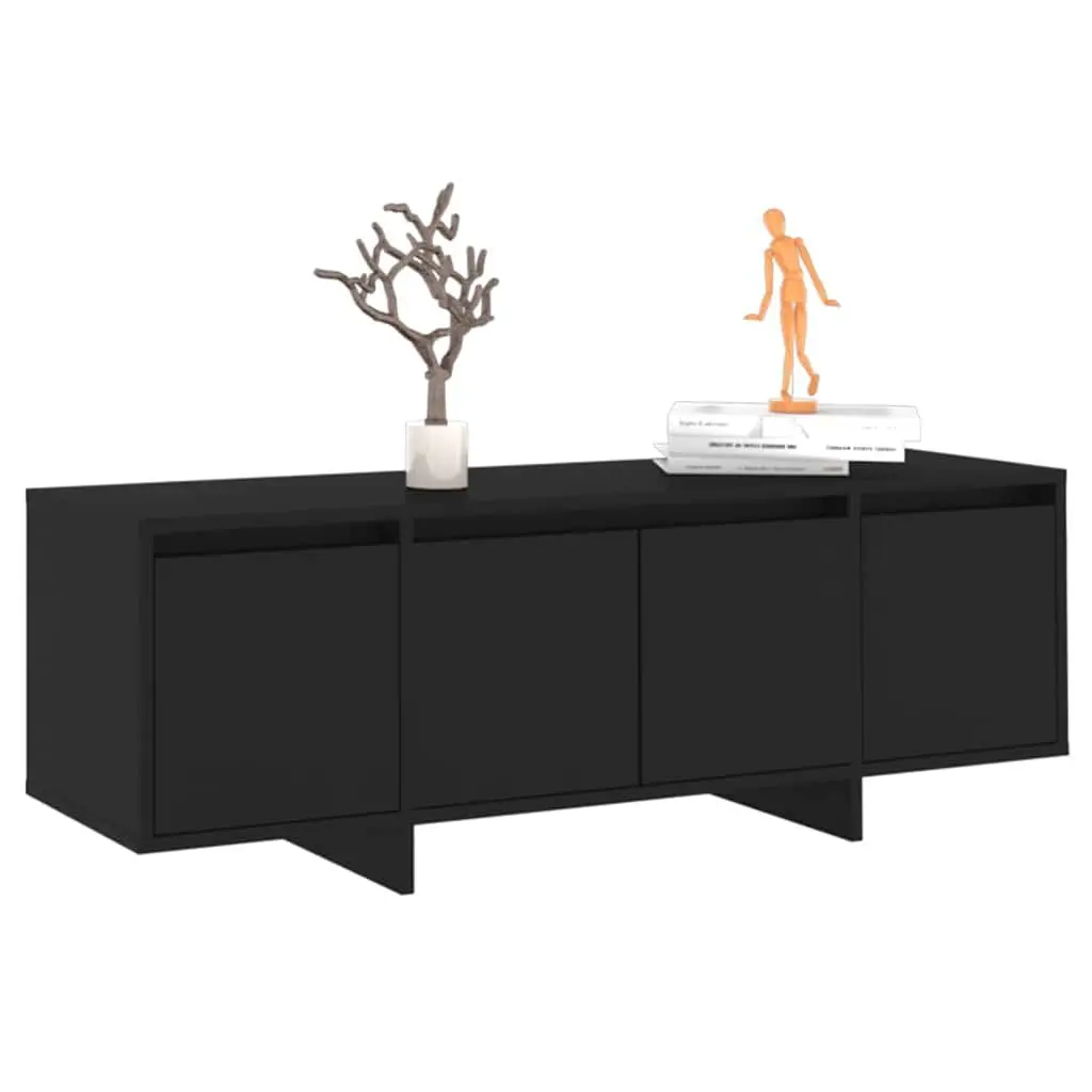 Black Lowboard TV Cabinet Engineered Wood 4 Door Storage Unit Living Room 120x30x40.5cm
