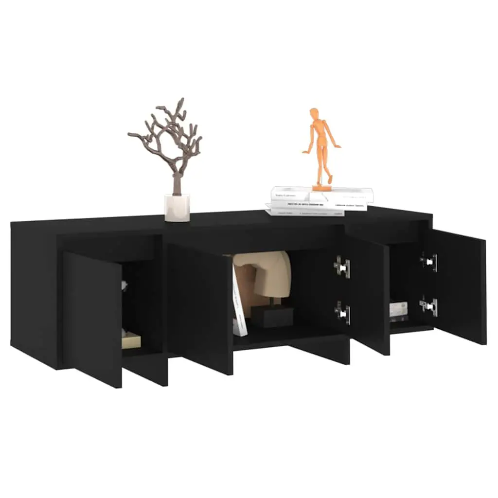 Black Lowboard TV Cabinet Engineered Wood 4 Door Storage Unit Living Room 120x30x40.5cm