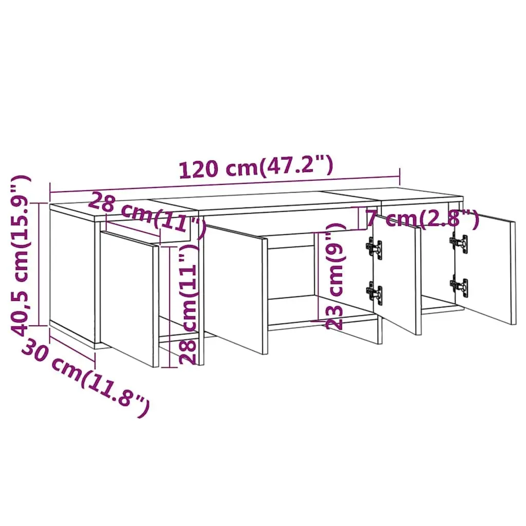 Black Lowboard TV Cabinet Engineered Wood 4 Door Storage Unit Living Room 120x30x40.5cm
