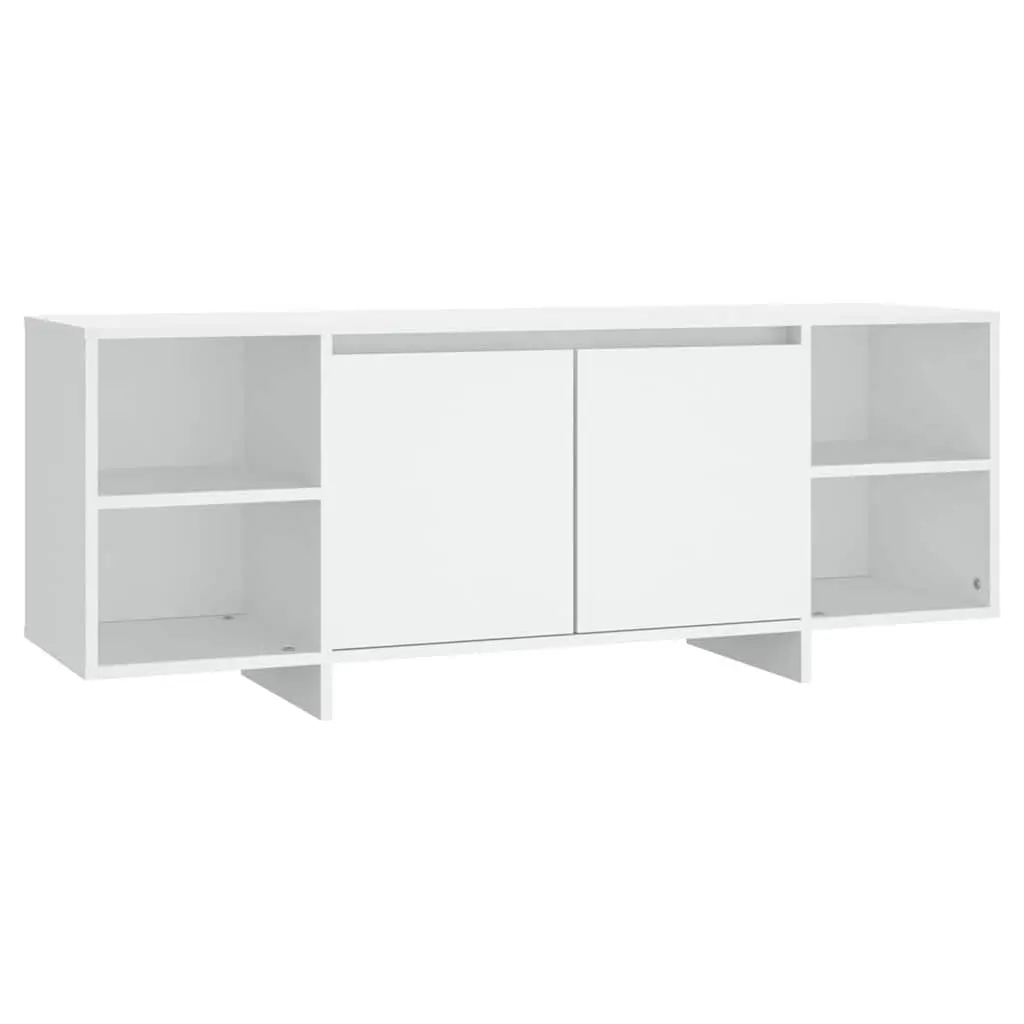 TV Stand Engineered Wood White 130cm Storage Unit with 2 Doors and 2 Shelves for Living Room