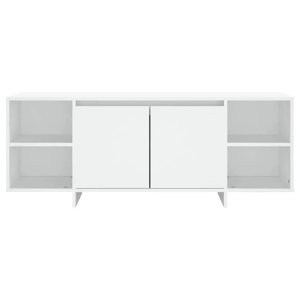 TV Stand Engineered Wood White 130cm Storage Unit with 2 Doors and 2 Shelves for Living Room