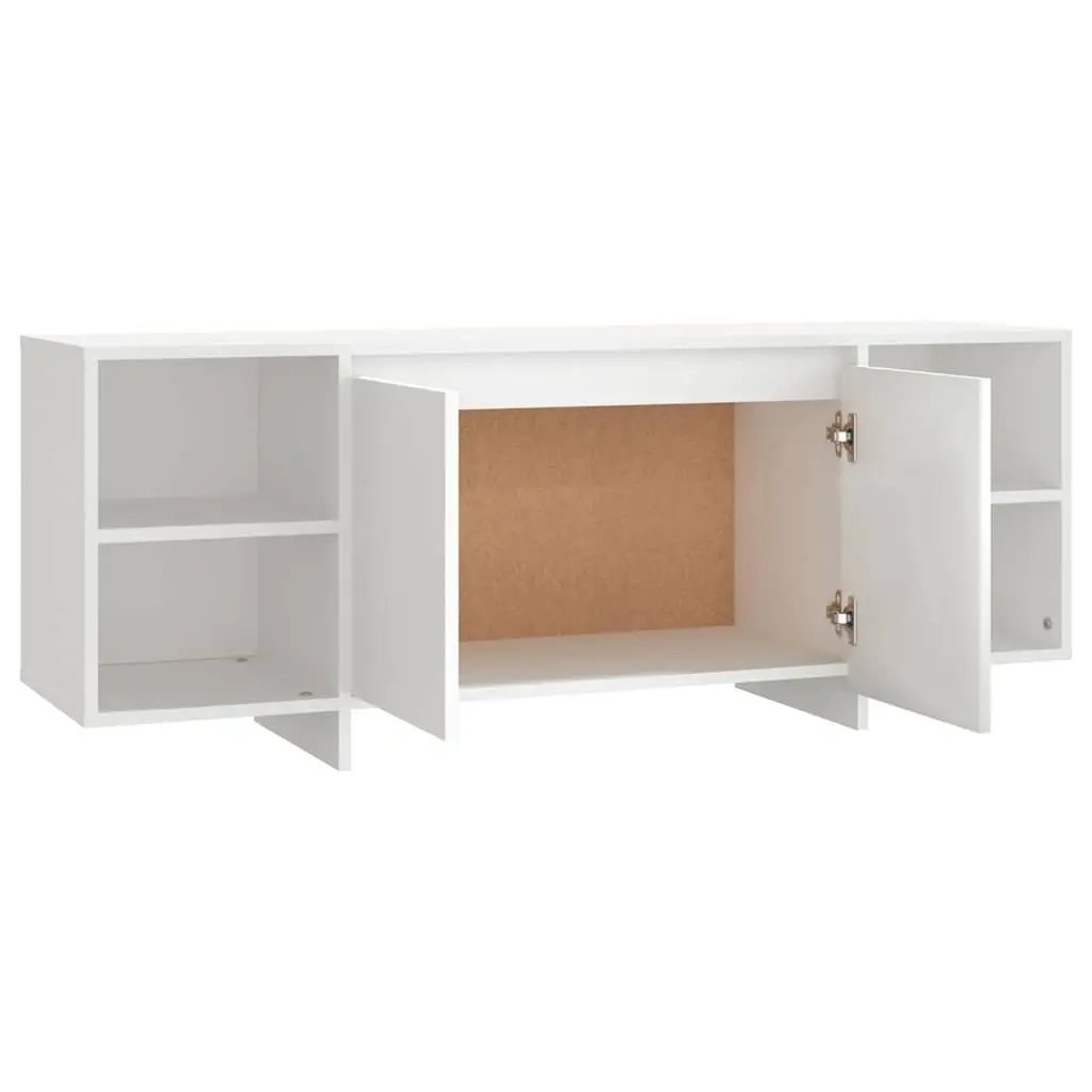 TV Stand Engineered Wood White 130cm Storage Unit with 2 Doors and 2 Shelves for Living Room