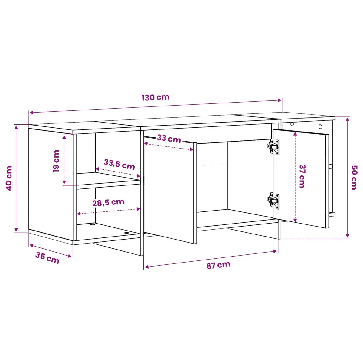 TV Stand Engineered Wood White 130cm Storage Unit with 2 Doors and 2 Shelves for Living Room