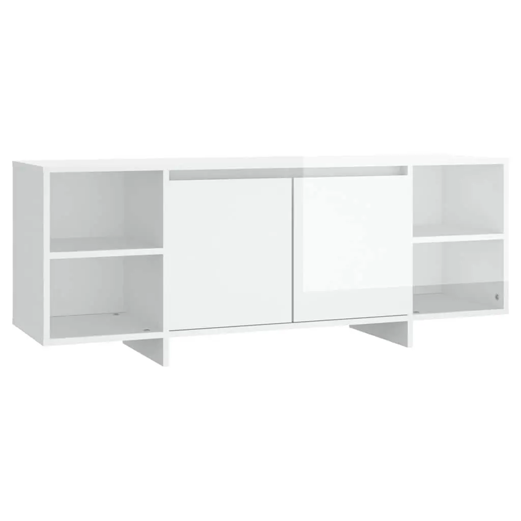 TV Cabinet Engineered Wood High Gloss 130x35x50cm White Storage Lowboard Entertainment Unit