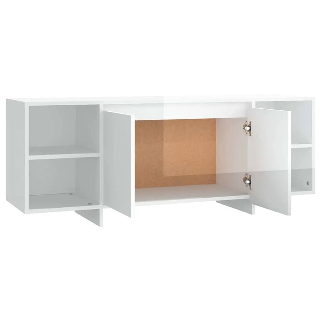 TV Cabinet Engineered Wood High Gloss 130x35x50cm White Storage Lowboard Entertainment Unit