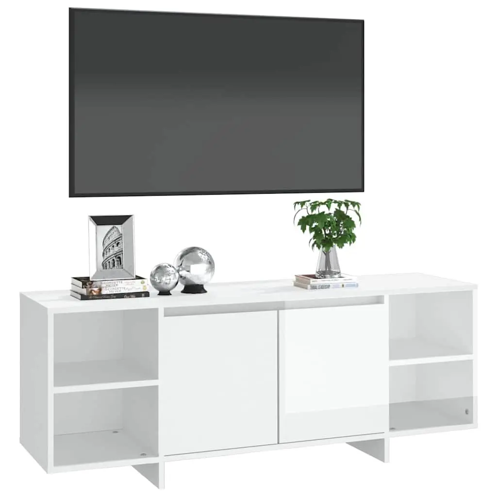 TV Cabinet Engineered Wood High Gloss 130x35x50cm White Storage Lowboard Entertainment Unit