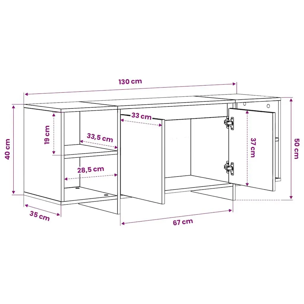 TV Cabinet Engineered Wood High Gloss 130x35x50cm White Storage Lowboard Entertainment Unit