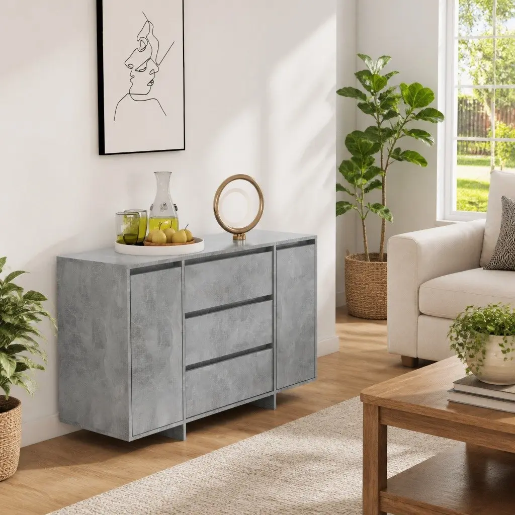 Sideboard Cabinet Engineered Wood 120 x 41 x 75 cm Grey 2 Doors 3 Drawers