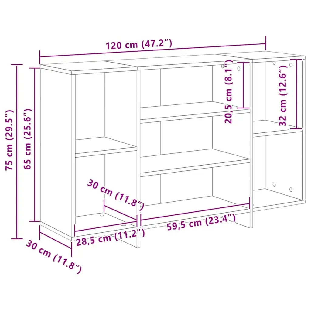 Sideboard Engineered Wood 120W x 30D x 75H cm White Modern Storage Cabinet with Shelves